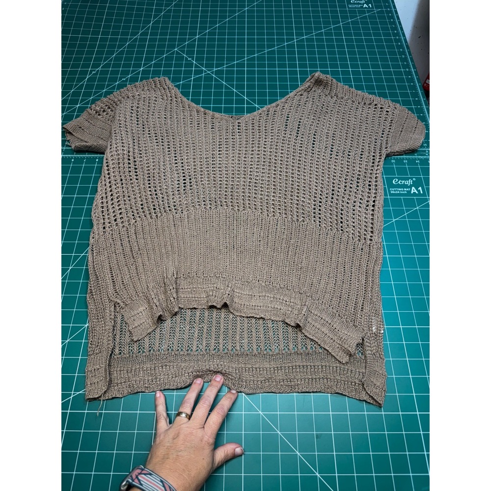 Unbranded Women 2XL Taupe Open Knit Crochet Short Sleeve High Low Sweater Top